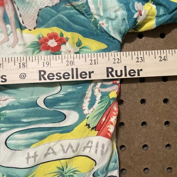 VTG Hale Hawaii Shirt Mens Green Yellow Medium Land Of Aloha Hawaiian Hula 1950s - Picture 9 of 10